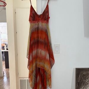 Guess by Marciano Spaghetti Strap Handkerchief Hem Maxi Dress in Burnt Orange